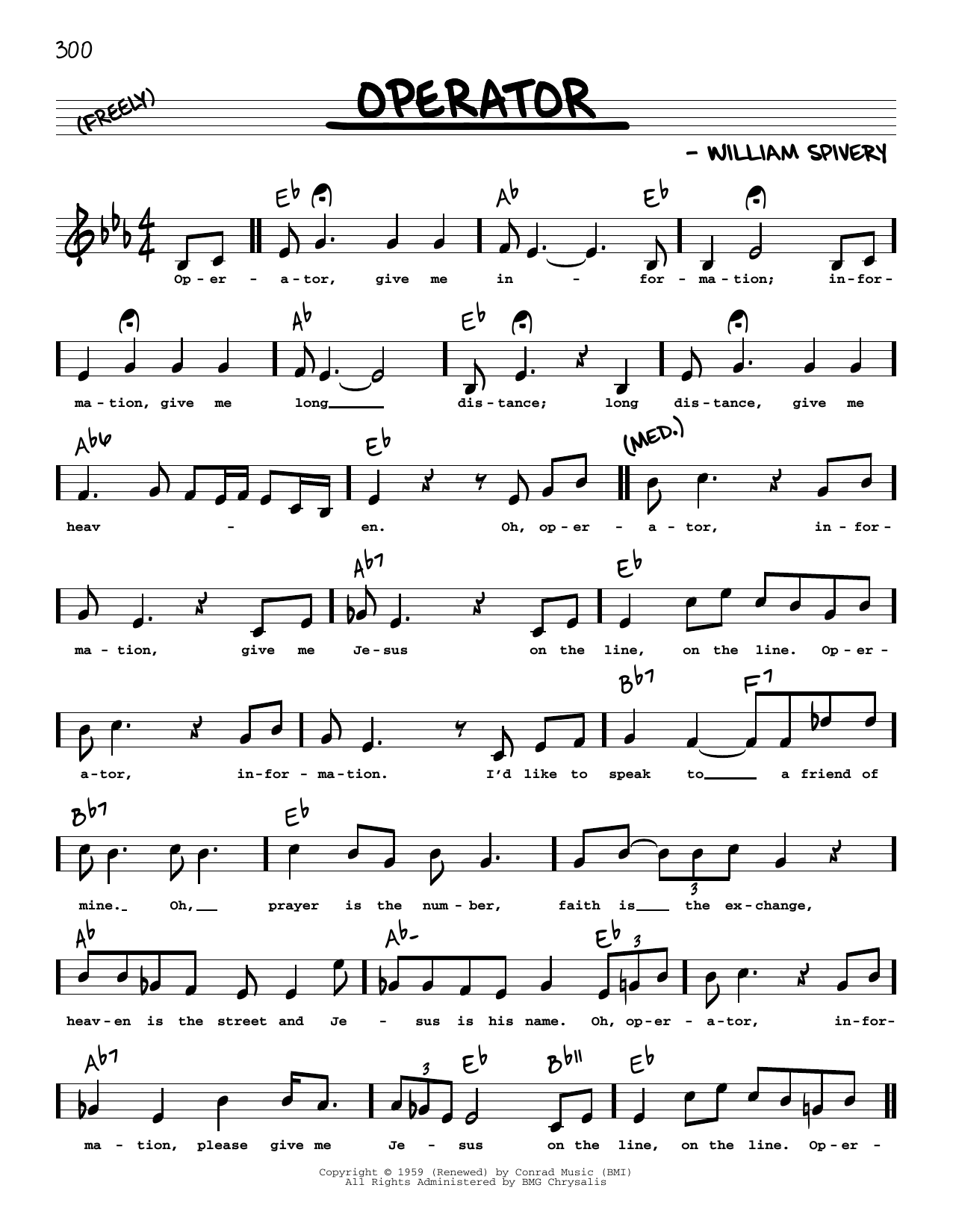 Manhattan Transfer Operator (High Voice) sheet music notes and chords arranged for Real Book – Melody, Lyrics & Chords