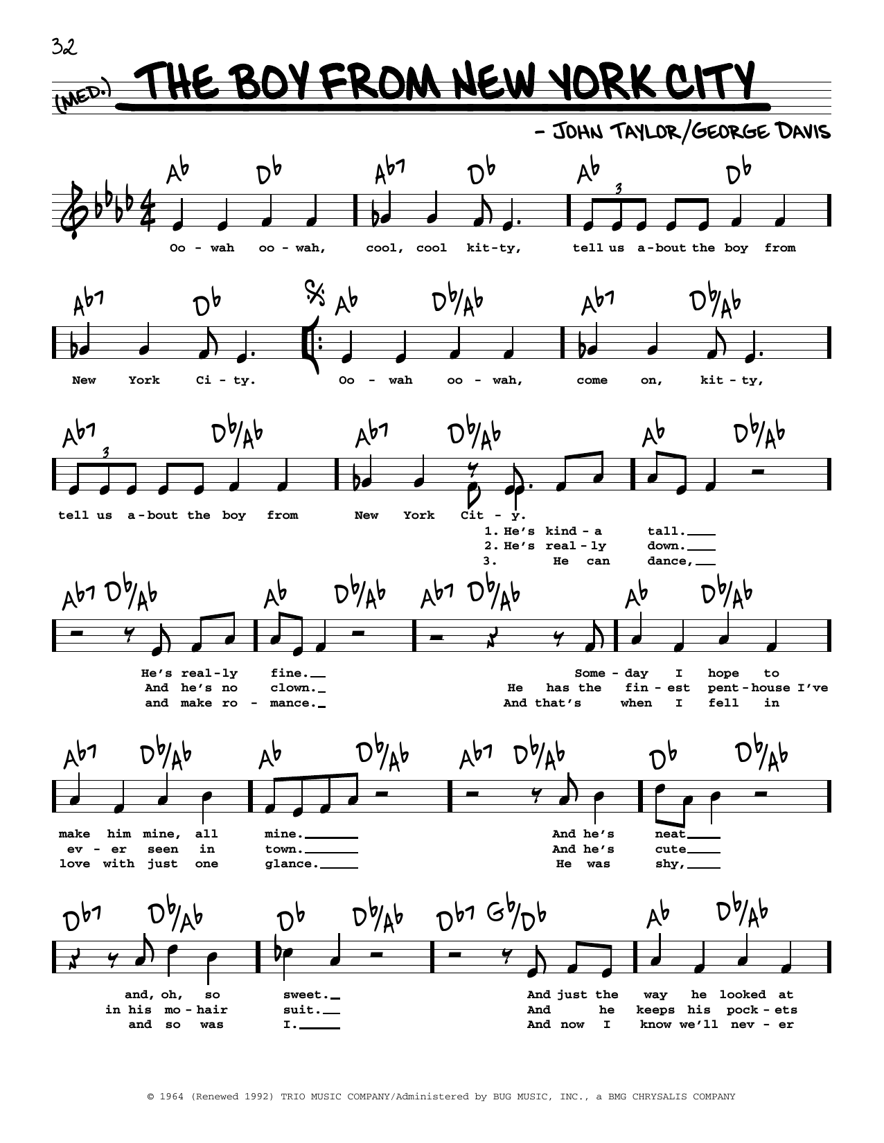 Manhattan Transfer The Boy From New York City (High Voice) sheet music notes and chords arranged for Real Book – Melody, Lyrics & Chords