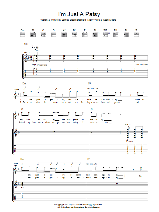 Manic Street Preachers I'm Just A Patsy sheet music notes and chords arranged for Guitar Tab
