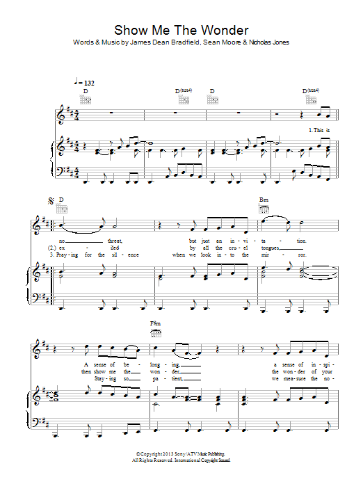 Manic Street Preachers Show Me The Wonder sheet music notes and chords arranged for Piano, Vocal & Guitar Chords