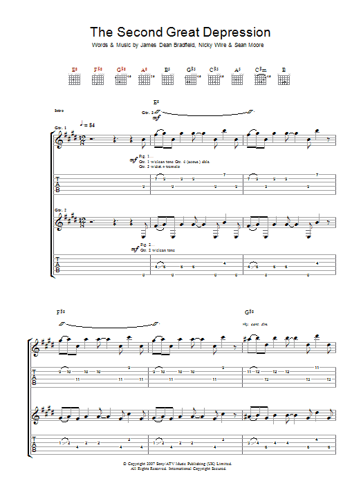 Manic Street Preachers The Second Great Depression sheet music notes and chords arranged for Guitar Tab