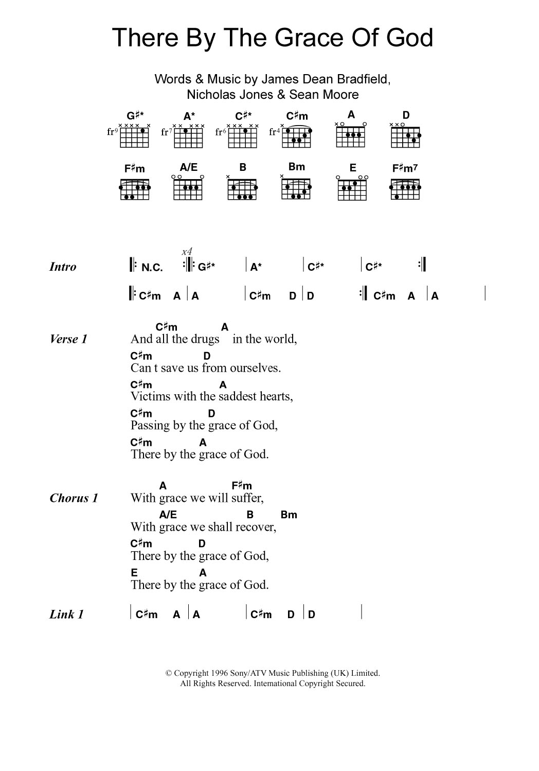 Manic Street Preachers There By The Grace Of God sheet music notes and chords arranged for Guitar Chords/Lyrics
