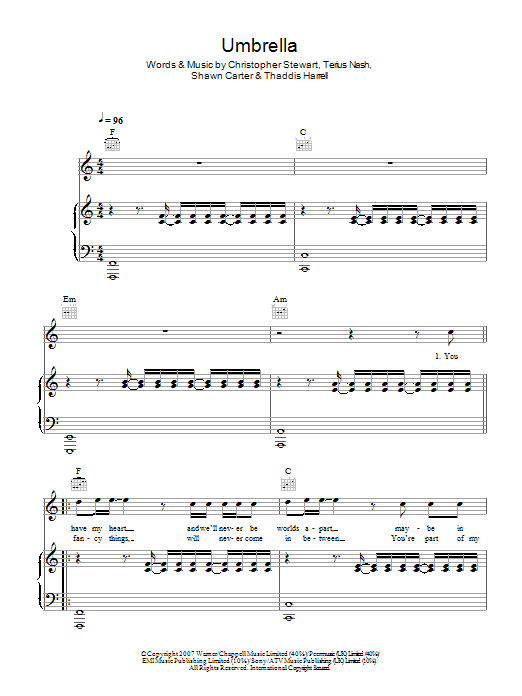 Manic Street Preachers Umbrella sheet music notes and chords arranged for Piano, Vocal & Guitar Chords