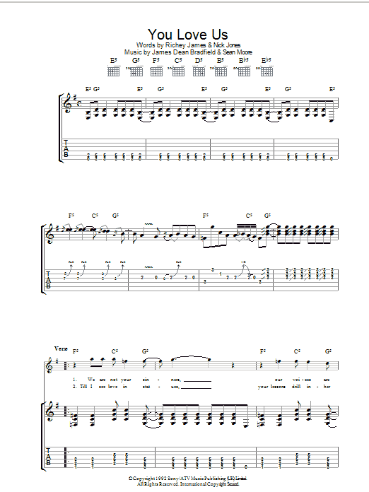 Manic Street Preachers You Love Us sheet music notes and chords arranged for Guitar Chords/Lyrics