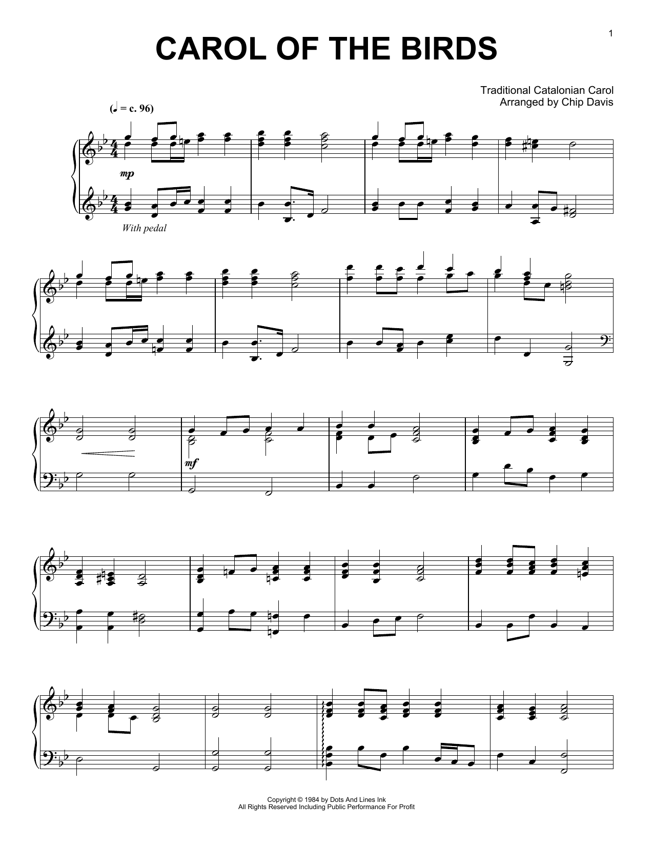 Mannheim Steamroller Carol Of The Birds sheet music notes and chords arranged for Piano Solo