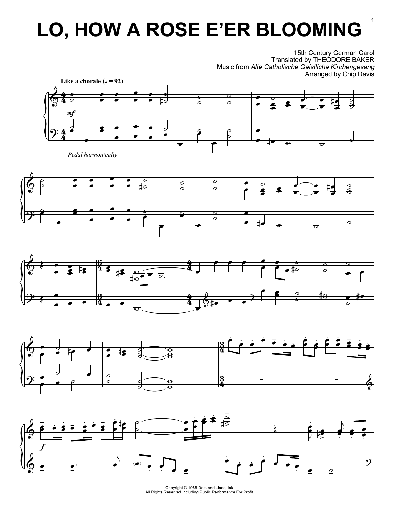 Mannheim Steamroller Lo, How A Rose E'er Blooming sheet music notes and chords arranged for Piano Solo