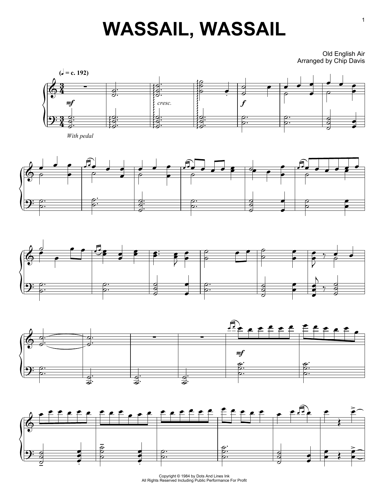 Mannheim Steamroller Wassail, Wassail sheet music notes and chords arranged for Piano Solo