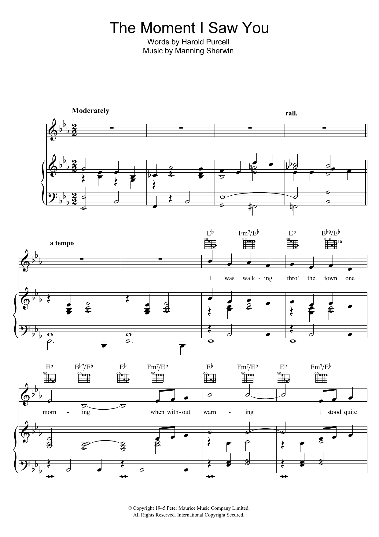 Manning Sherwin The Moment I Saw You sheet music notes and chords arranged for Piano, Vocal & Guitar Chords