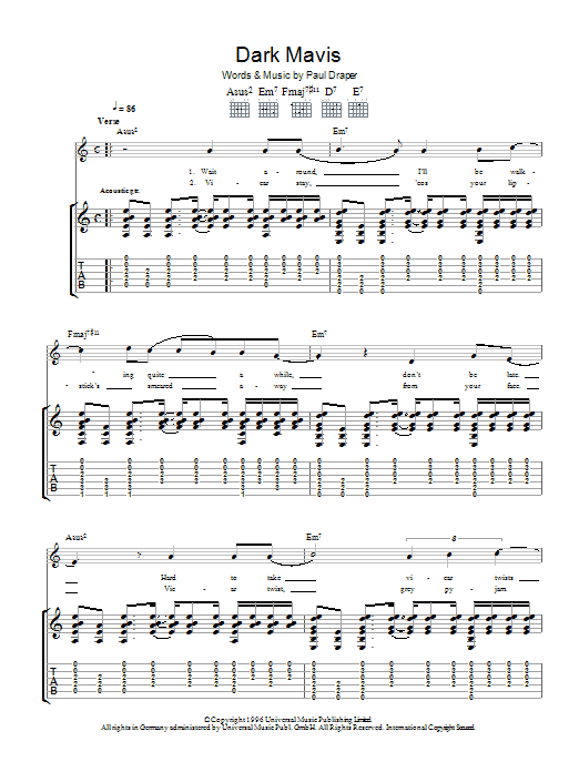 Mansun Dark Mavis sheet music notes and chords arranged for Guitar Tab