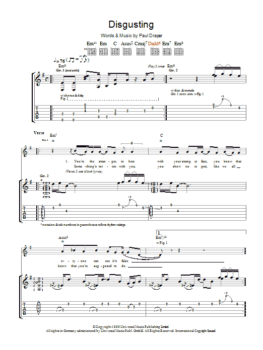 Mansun Disgusting sheet music notes and chords arranged for Guitar Tab