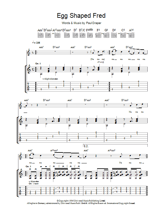 Mansun Egg Shaped Fred sheet music notes and chords arranged for Guitar Tab