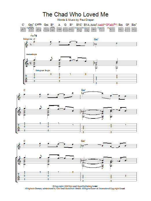 Mansun The Chad Who Loved Me sheet music notes and chords arranged for Guitar Tab