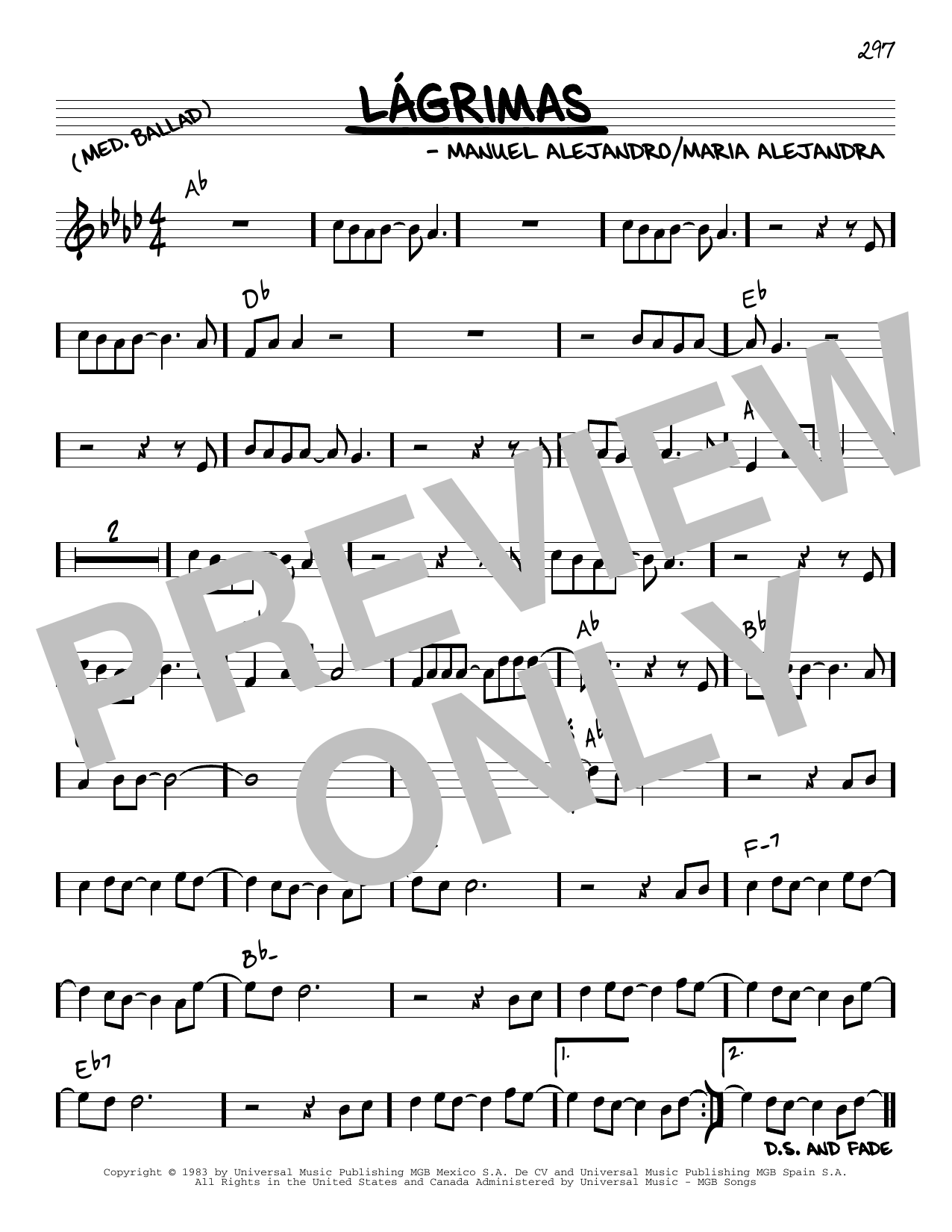 Manuel Alejandro Lágrimas sheet music notes and chords arranged for Real Book – Melody & Chords