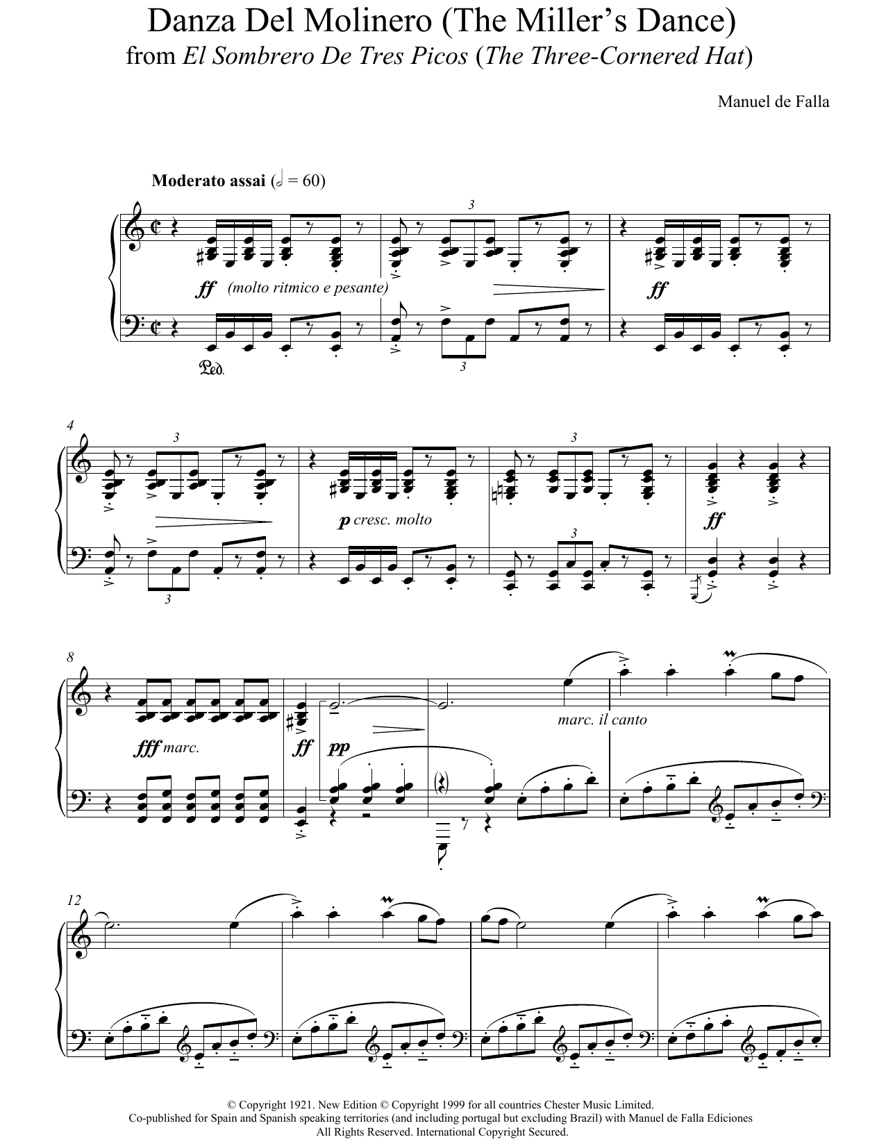 Manuel De Falla Danza Del Molinero ('The Miller's Dance') (From El Sombrero De Tres Picos ('The Three-Cornered Hat') sheet music notes and chords arranged for Piano Solo