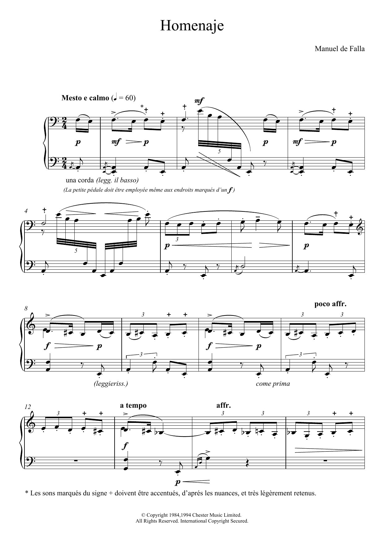 Manuel De Falla Homenaje sheet music notes and chords arranged for Piano Solo
