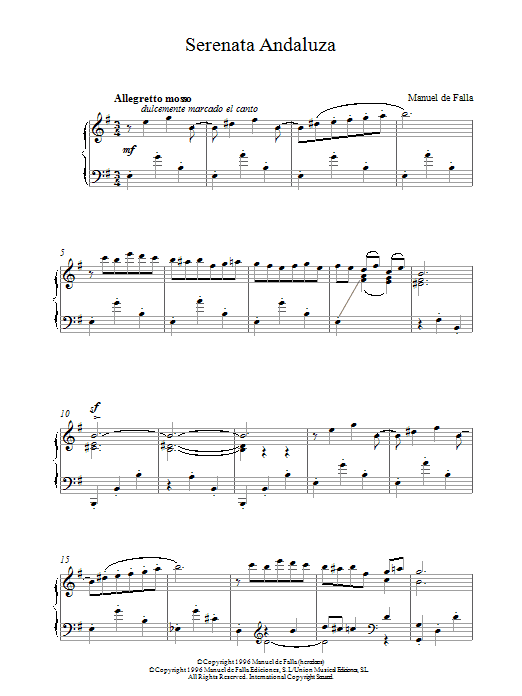 Manuel De Falla Serenata Andaluza sheet music notes and chords arranged for Piano Solo