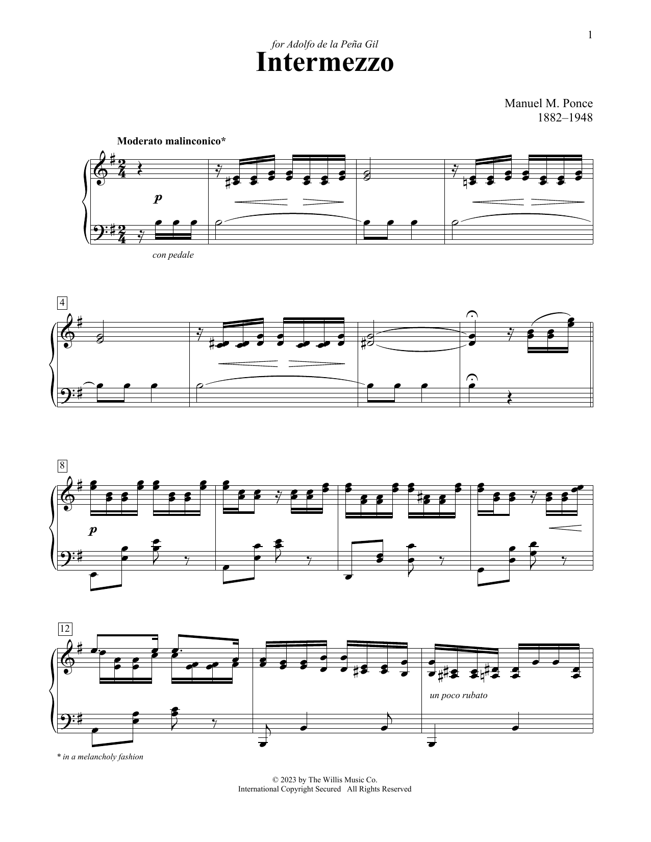 Manuel Ponce Intermezzo sheet music notes and chords arranged for Educational Piano