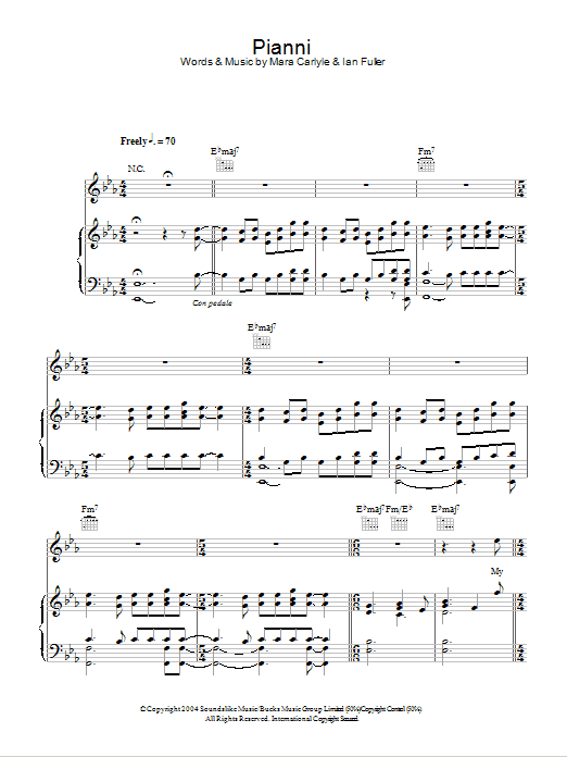 Mara Carlyle Pianni sheet music notes and chords arranged for Piano, Vocal & Guitar Chords