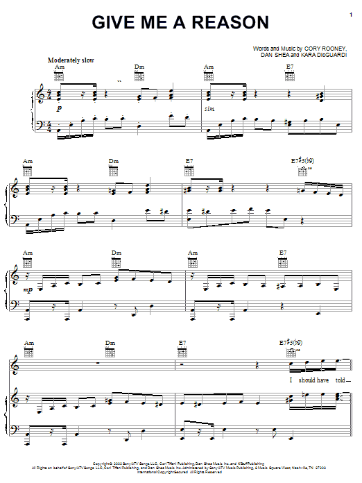 Marc Anthony Give Me A Reason sheet music notes and chords arranged for Piano, Vocal & Guitar Chords (Right-Hand Melody)