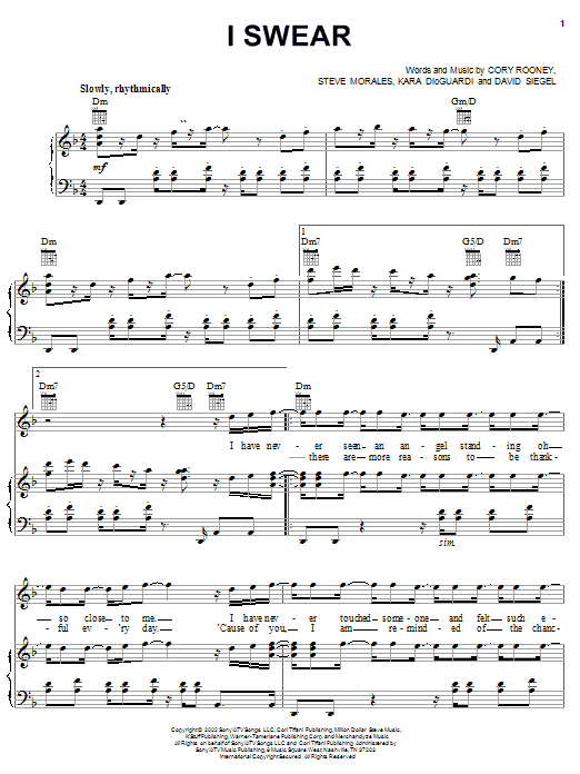 Marc Anthony I Swear sheet music notes and chords arranged for Piano, Vocal & Guitar Chords (Right-Hand Melody)