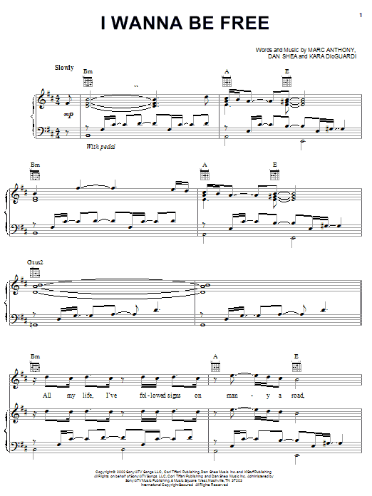 Marc Anthony I Wanna Be Free sheet music notes and chords arranged for Piano, Vocal & Guitar Chords (Right-Hand Melody)
