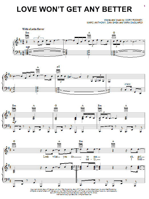Marc Anthony Love Won't Get Any Better sheet music notes and chords arranged for Piano, Vocal & Guitar Chords (Right-Hand Melody)