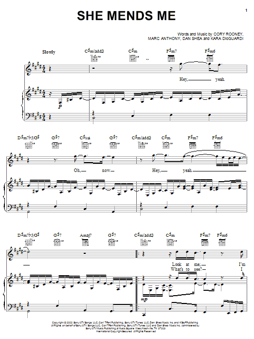Marc Anthony She Mends Me sheet music notes and chords arranged for Piano, Vocal & Guitar Chords (Right-Hand Melody)