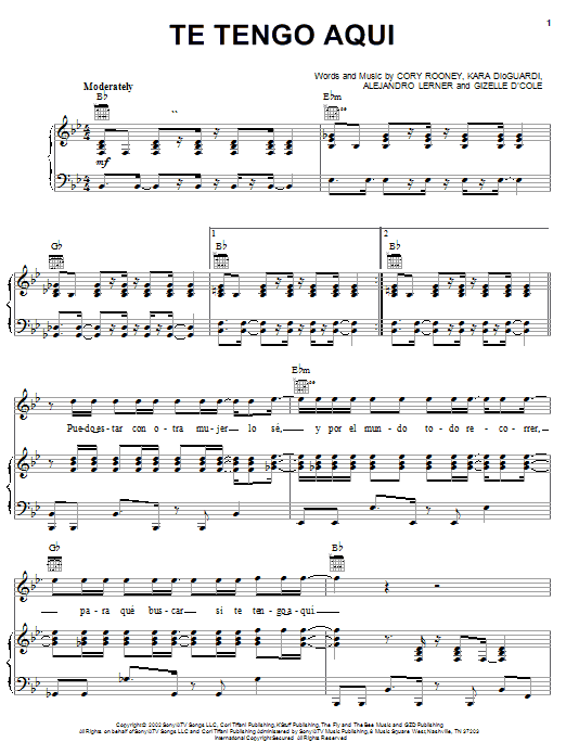 Marc Anthony Te Tengo Aqui sheet music notes and chords arranged for Piano, Vocal & Guitar Chords (Right-Hand Melody)