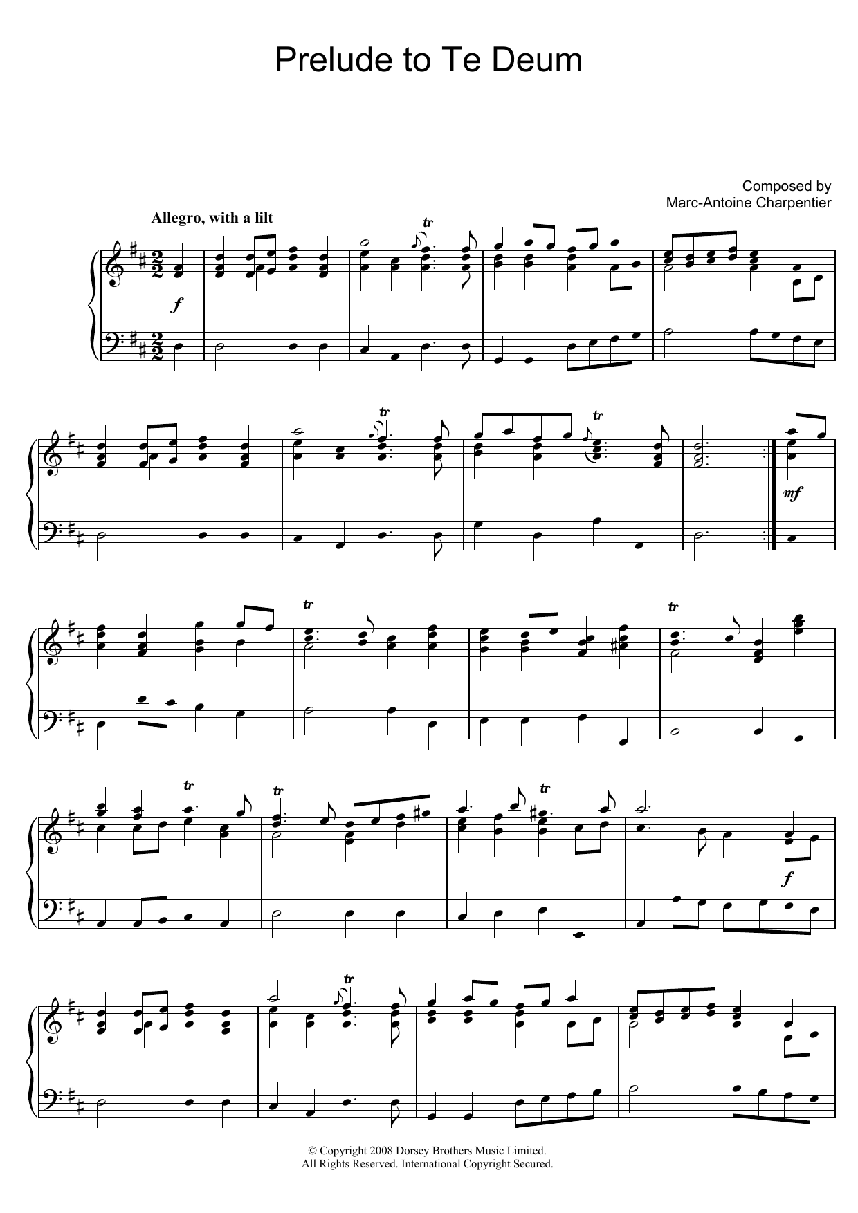 Marc-Antoine Charpentier Prelude (from Te Deum) sheet music notes and chords arranged for Piano Solo