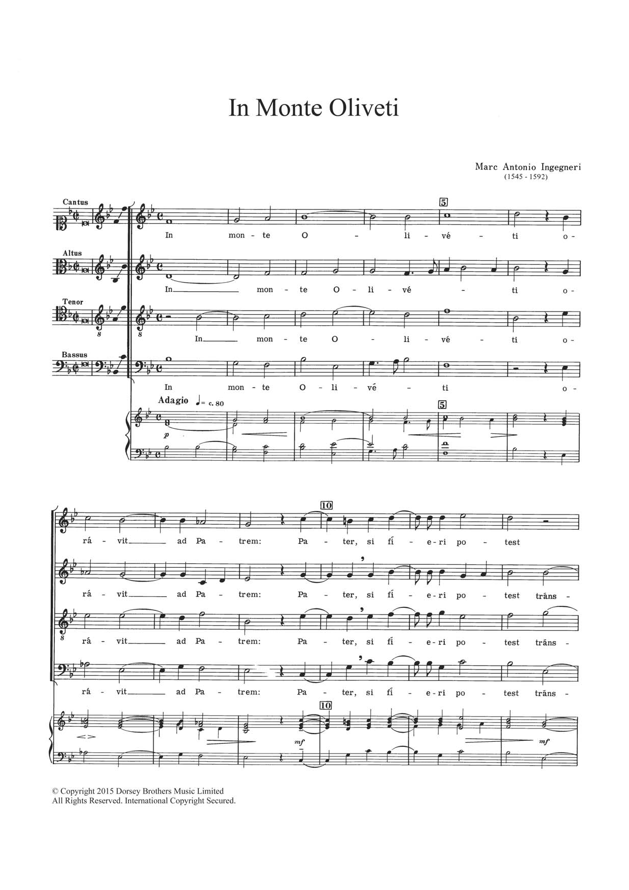Marc Antonio Ingegneri In Monte Oliveti sheet music notes and chords arranged for Choir