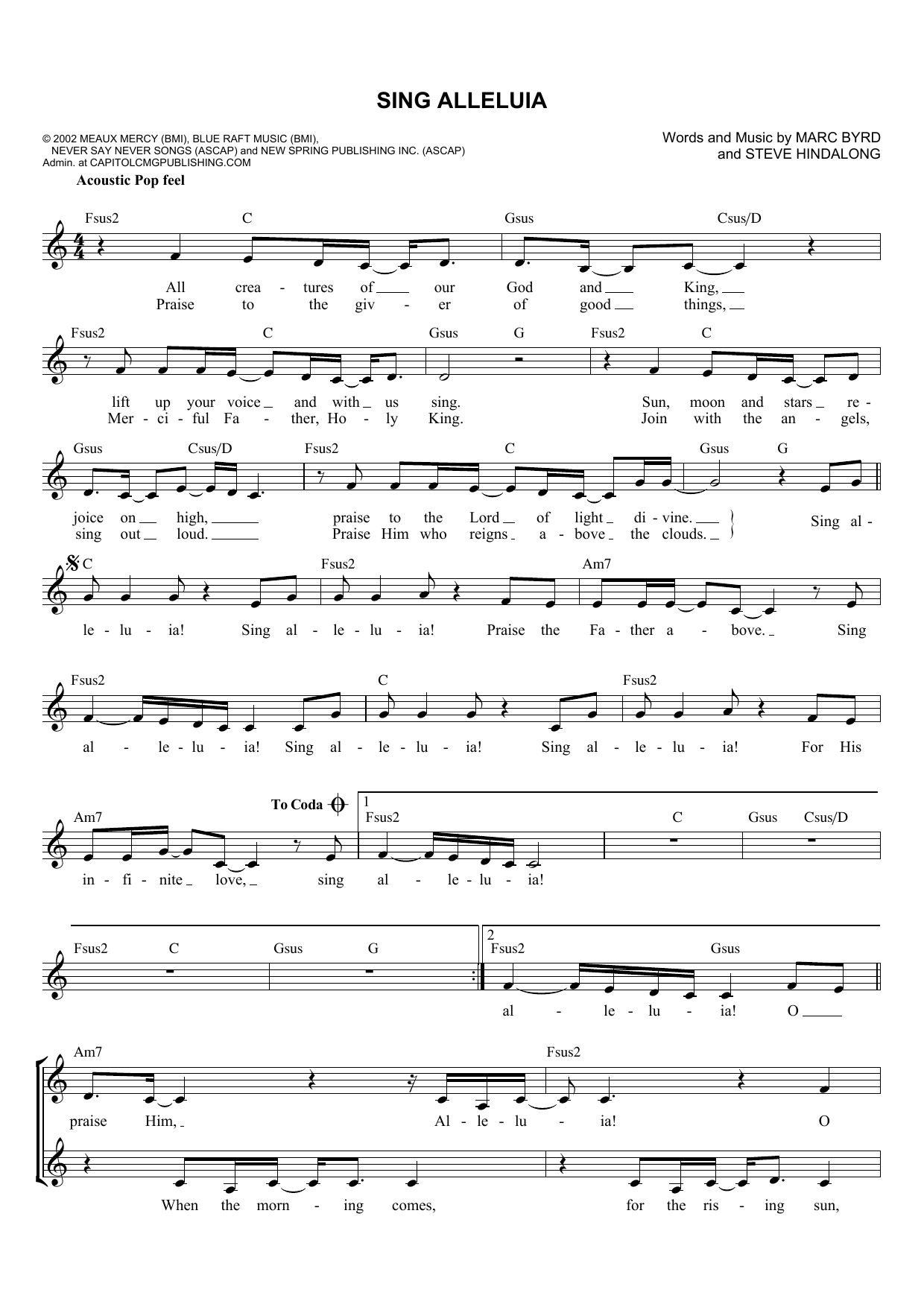 Marc Byrd Sing Alleluia sheet music notes and chords arranged for Lead Sheet / Fake Book