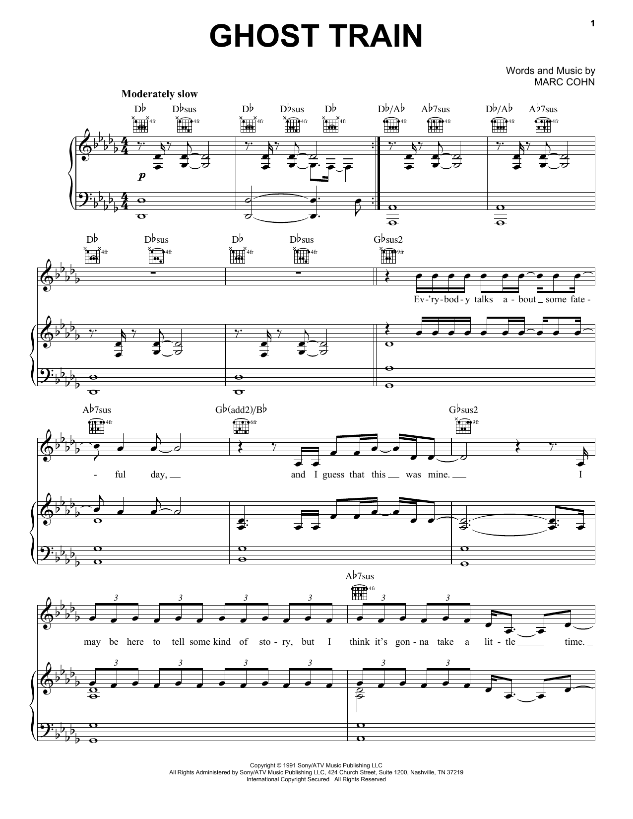 Marc Cohn Ghost Train sheet music notes and chords arranged for Piano, Vocal & Guitar Chords (Right-Hand Melody)