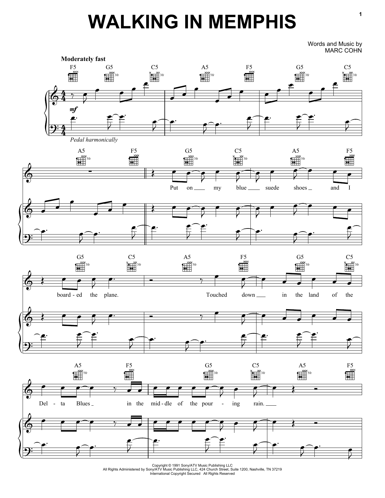 Marc Cohn Walking In Memphis sheet music notes and chords arranged for French Horn Solo