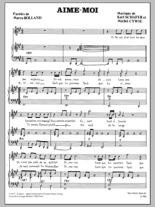 Marc Rolland AIME MOI sheet music notes and chords arranged for Piano & Vocal