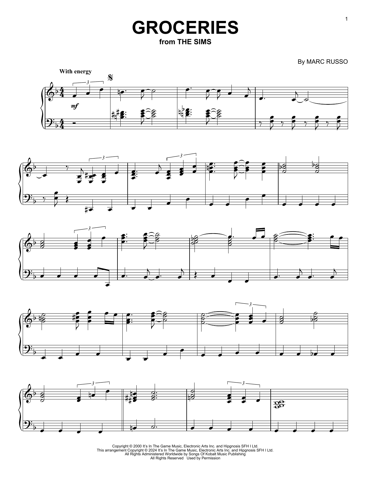 Marc Russo Groceries (from The Sims) sheet music notes and chords arranged for Piano Solo