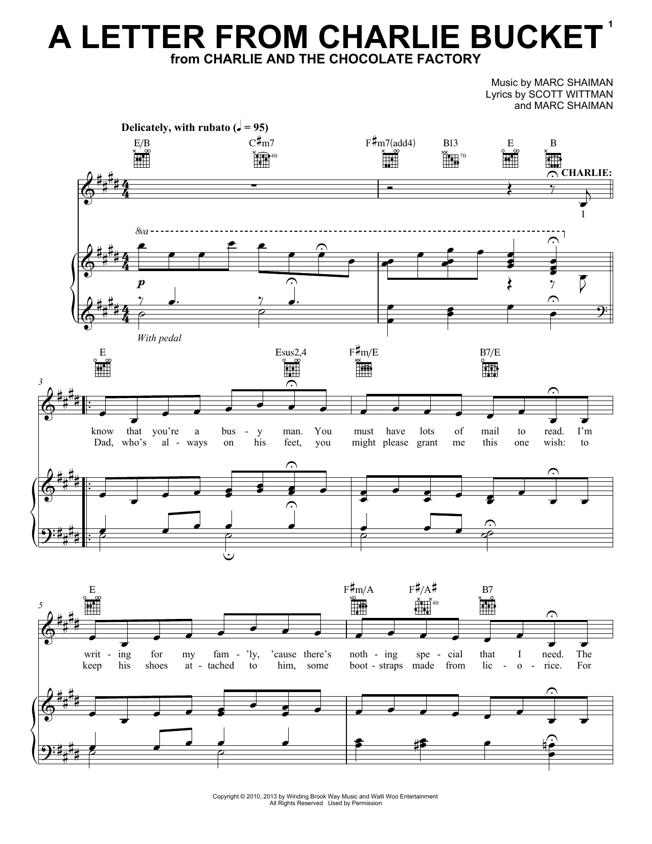 Marc Shaiman & Scott Wittman A Letter From Charlie Bucket sheet music notes and chords arranged for Piano, Vocal & Guitar Chords (Right-Hand Melody)