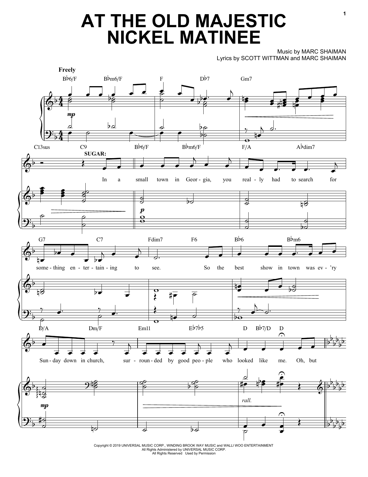 Marc Shaiman & Scott Wittman At The Old Majestic Nickel Matinee (from Some Like It Hot) sheet music notes and chords arranged for Piano, Vocal & Guitar Chords (Right-Hand Melody)