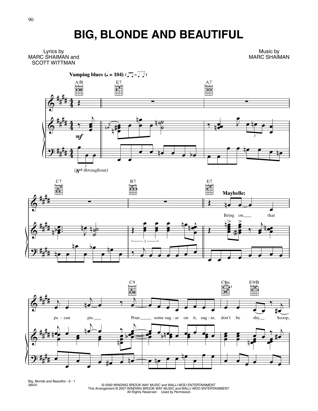 Marc Shaiman & Scott Wittman Big, Blonde And Beautiful (from Hairspray) sheet music notes and chords arranged for Piano, Vocal & Guitar Chords (Right-Hand Melody)