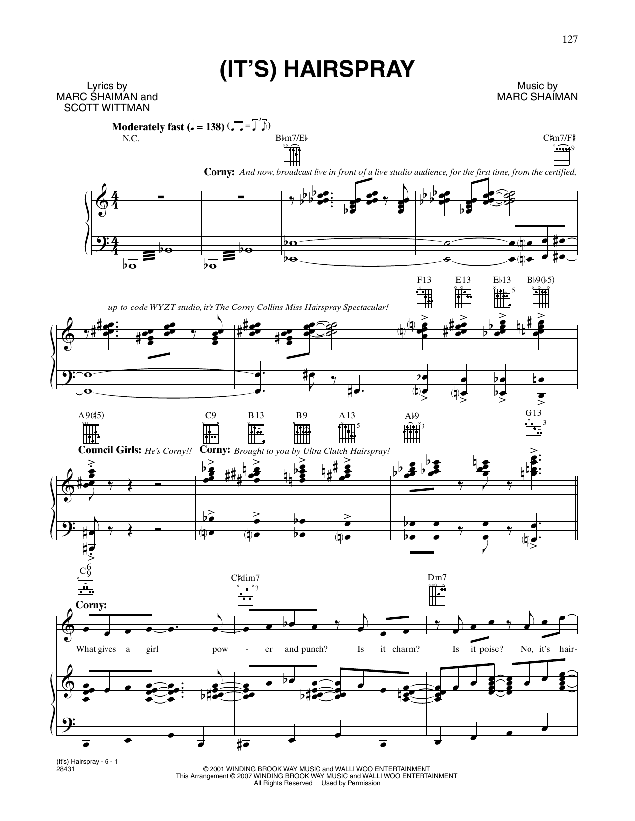 Marc Shaiman & Scott Wittman Hairspray (from Hairspray) sheet music notes and chords arranged for Piano, Vocal & Guitar Chords (Right-Hand Melody)