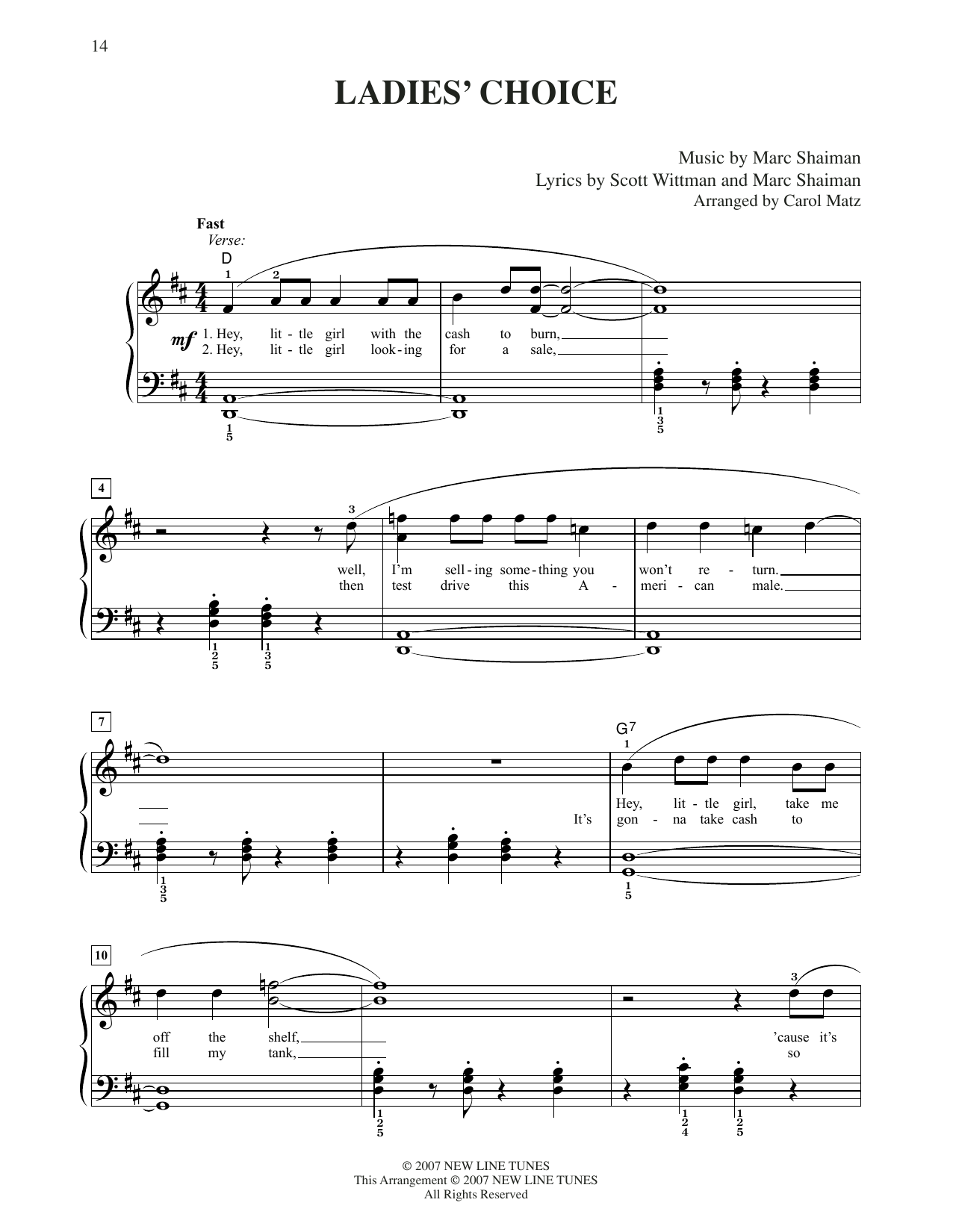 Marc Shaiman & Scott Wittman Ladies Choice (from Hairspray) (arr. Carol Matz) sheet music notes and chords arranged for Easy Piano