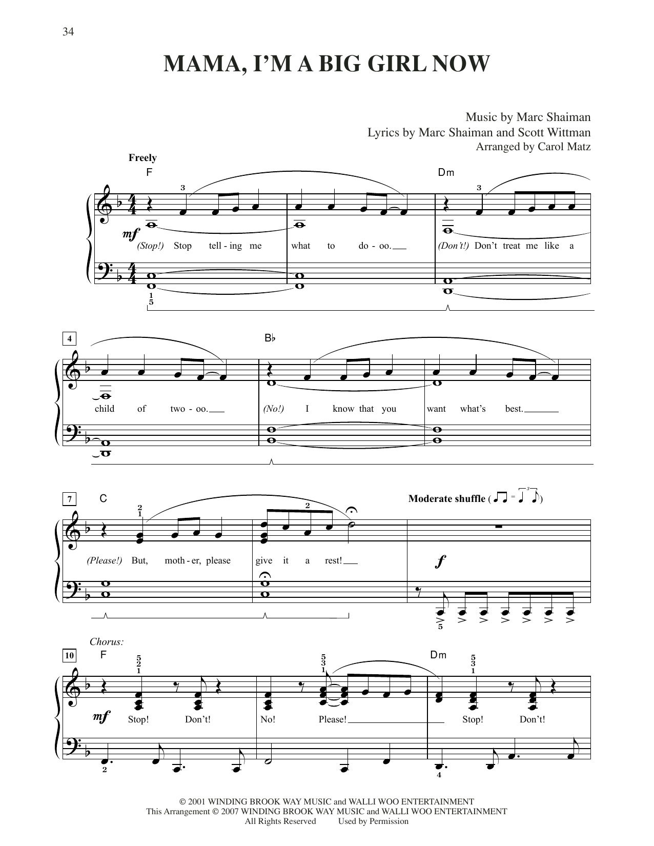 Marc Shaiman & Scott Wittman Mama, I'm A Big Girl Now (from Hairspray) (arr. Carol Matz) sheet music notes and chords arranged for Easy Piano