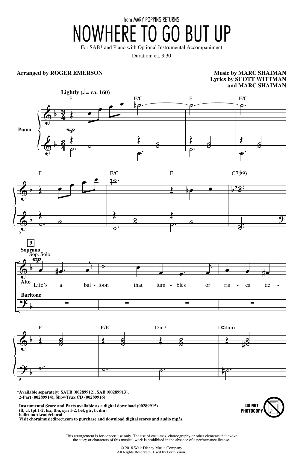 Marc Shaiman & Scott Wittman Nowhere To Go But Up (from Mary Poppins Returns) (arr. Roger Emerson) sheet music notes and chords arranged for SATB Choir