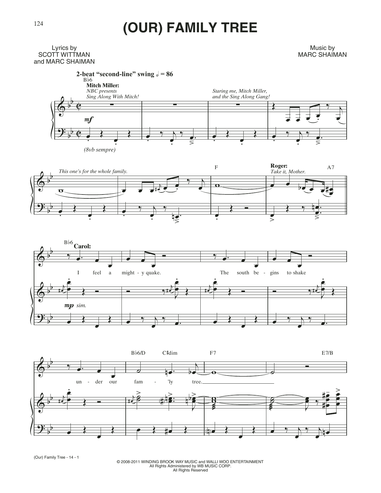 Marc Shaiman & Scott Wittman (Our) Family Tree (from Catch Me If You Can) sheet music notes and chords arranged for Piano & Vocal