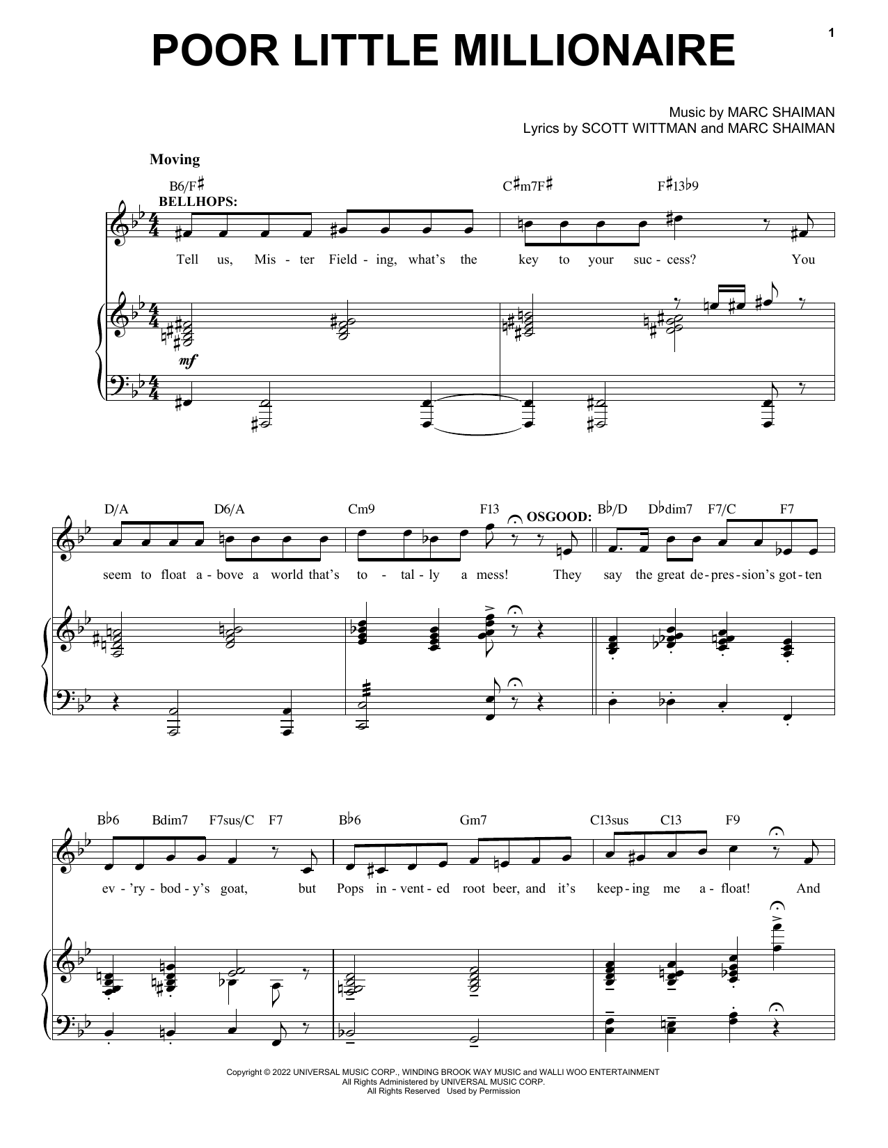 Marc Shaiman & Scott Wittman Poor Little Millionaire (from Some Like It Hot) sheet music notes and chords arranged for Piano, Vocal & Guitar Chords (Right-Hand Melody)
