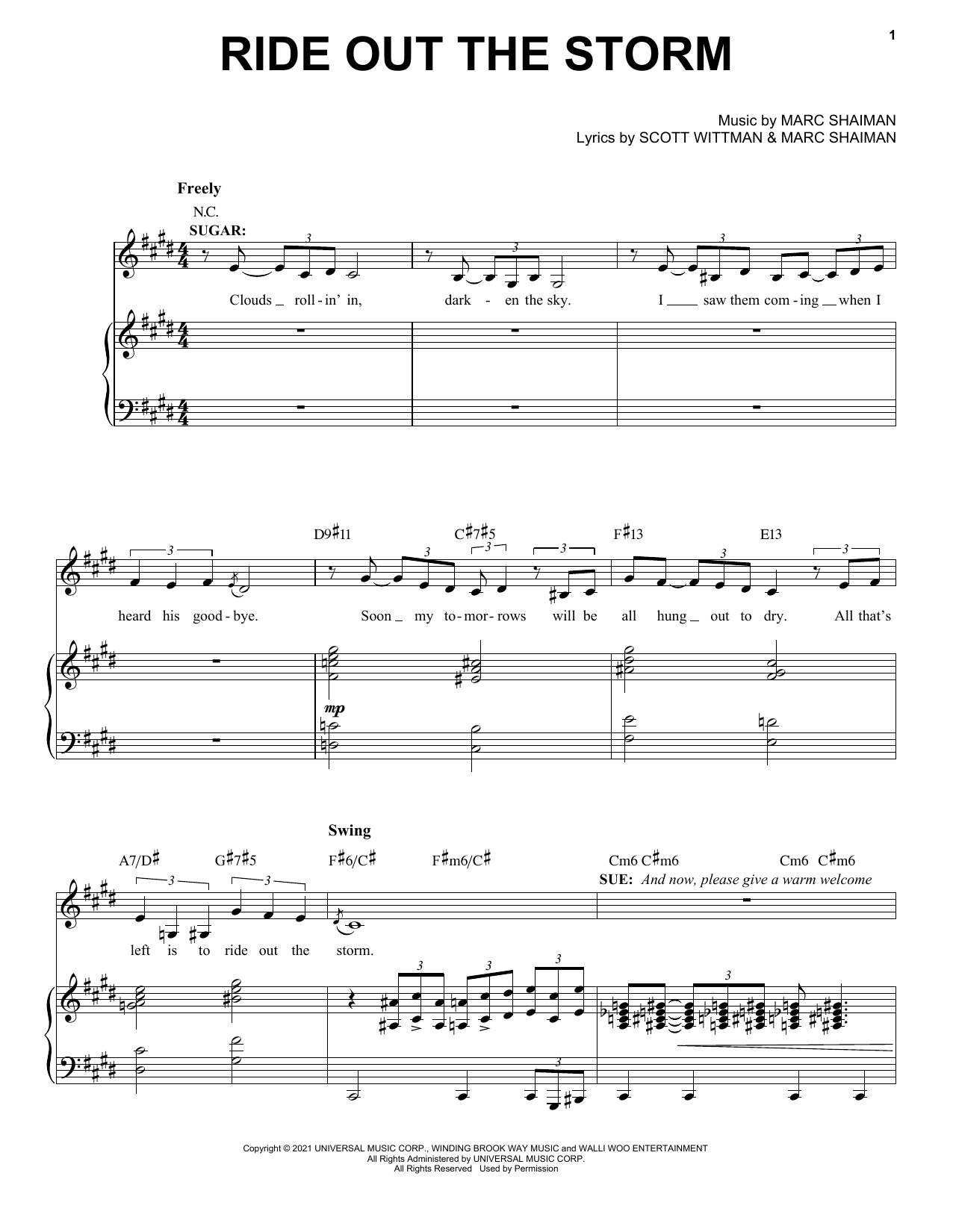 Marc Shaiman & Scott Wittman Ride Out The Storm (from Some Like It Hot) sheet music notes and chords arranged for Piano, Vocal & Guitar Chords (Right-Hand Melody)