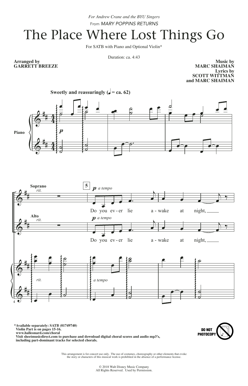 Marc Shaiman & Scott Wittman The Place Where Lost Things Go (from Mary Poppins Returns) sheet music notes and chords arranged for SATB Choir