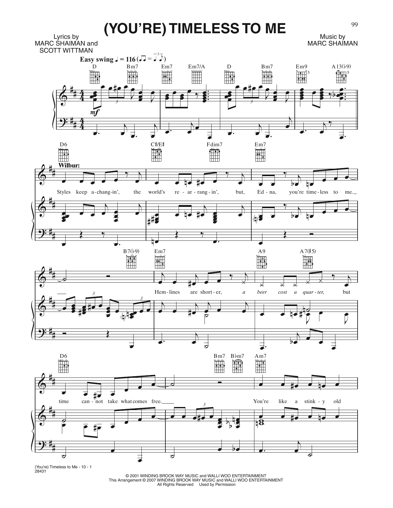 Marc Shaiman & Scott Wittman Timeless To Me (from Hairspray) sheet music notes and chords arranged for Piano, Vocal & Guitar Chords (Right-Hand Melody)