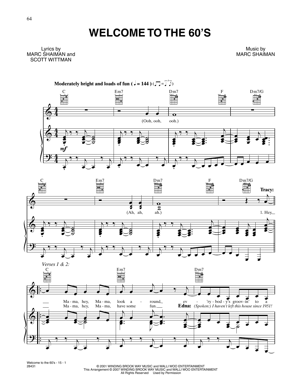 Marc Shaiman & Scott Wittman Welcome To The 60's (from Hairspray) sheet music notes and chords arranged for Piano, Vocal & Guitar Chords (Right-Hand Melody)