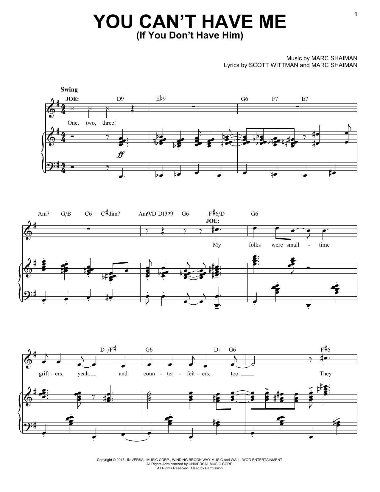 Marc Shaiman & Scott Wittman You Can't Have Me (If You Don't Have Him) (from Some Like It Hot) sheet music notes and chords arranged for Piano, Vocal & Guitar Chords (Right-Hand Melody)