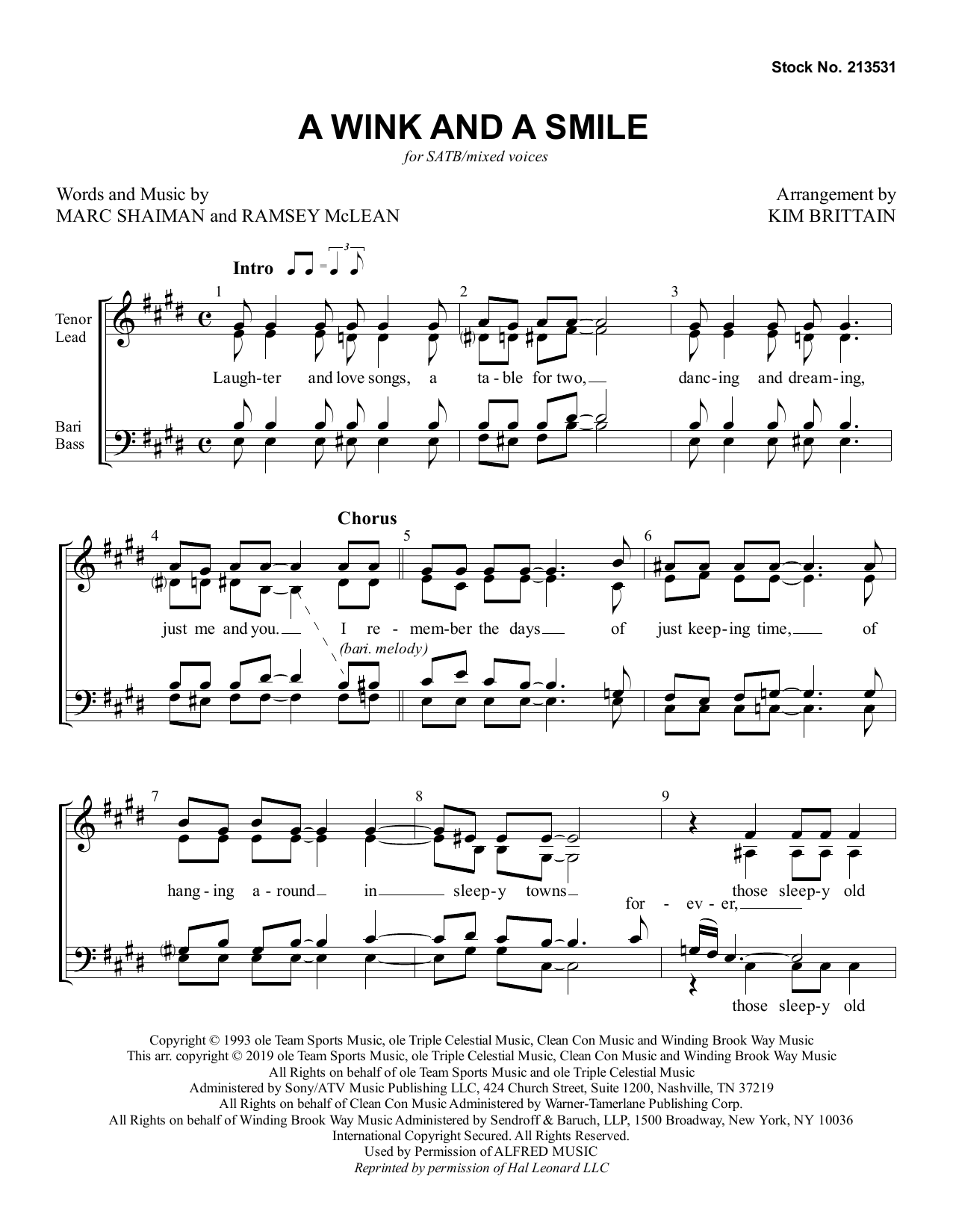 Marc Shaiman A Wink And A Smile (arr. Kim Brittain) sheet music notes and chords arranged for SSAA Choir